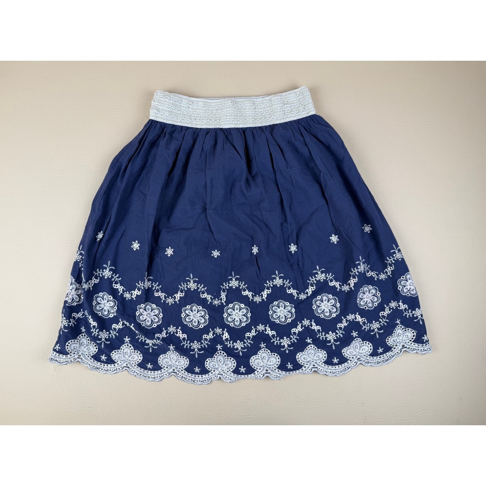 Metro Wear S Navy Blue Skirt Cottagecore Eyelet Cotton Scalloped Hem